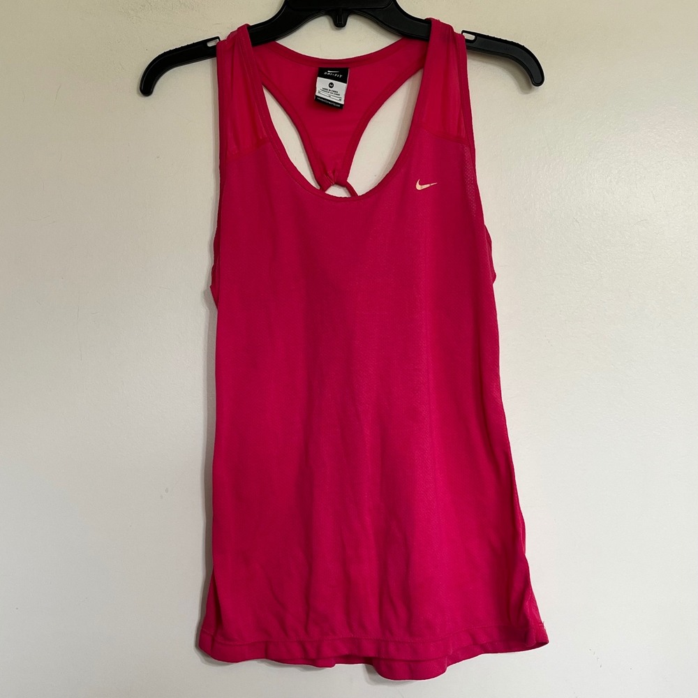 Nike Womens Dri-FIT Pink Racerback Mesh‎ Panel Athletic Tank Top Medium Running